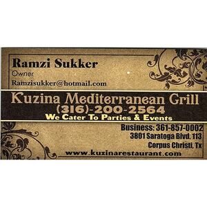 Kuzina Mediterranean Grill Ramzi Sukker Corpus Christi TX Card STK2-BC1-1